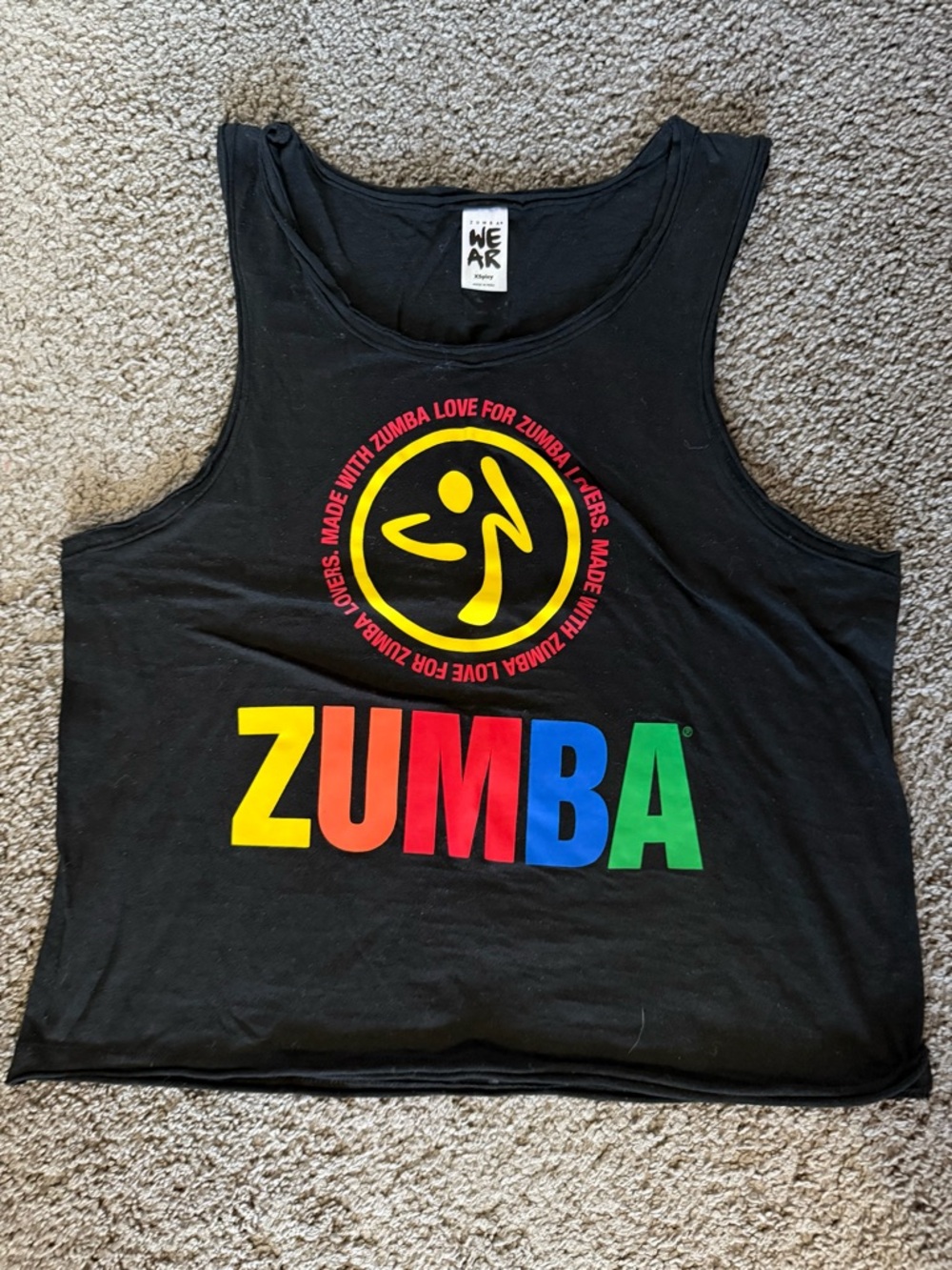 Zumba Fitness Black Tank Top with Yellow, Red, Blue, Green Logo